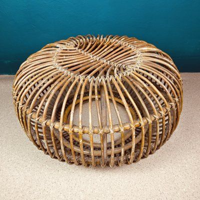 Mid Century Wicker & Rattan Ottoman Or Pouf, Italy, 1950s For Sale At Pamono In Rattan Ottomans (View 14 of 15)