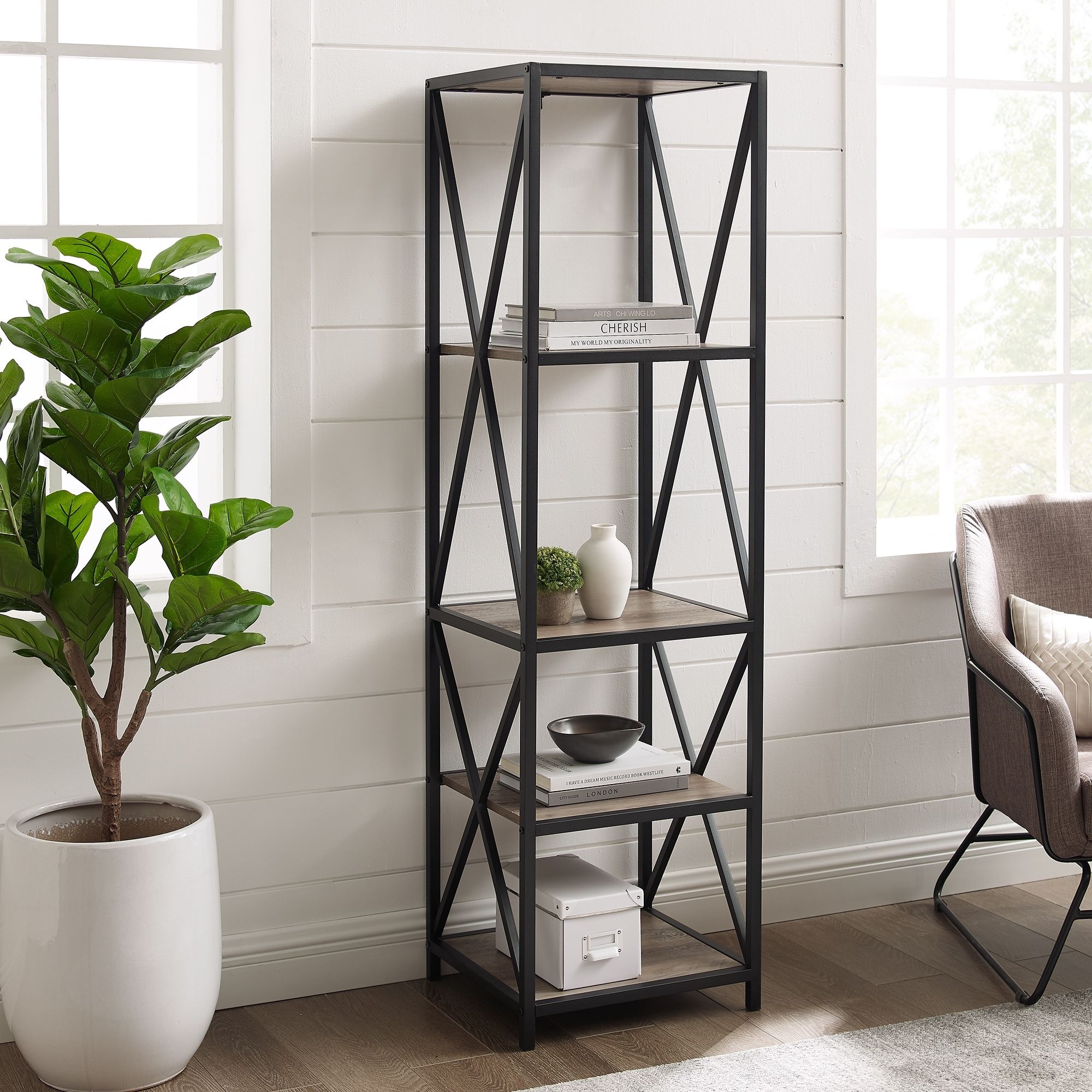 Middlebrook Hattie X Frame Tower Bookshelf – Overstock – 21214376 For X Frame Metal Bookcases (View 2 of 15)