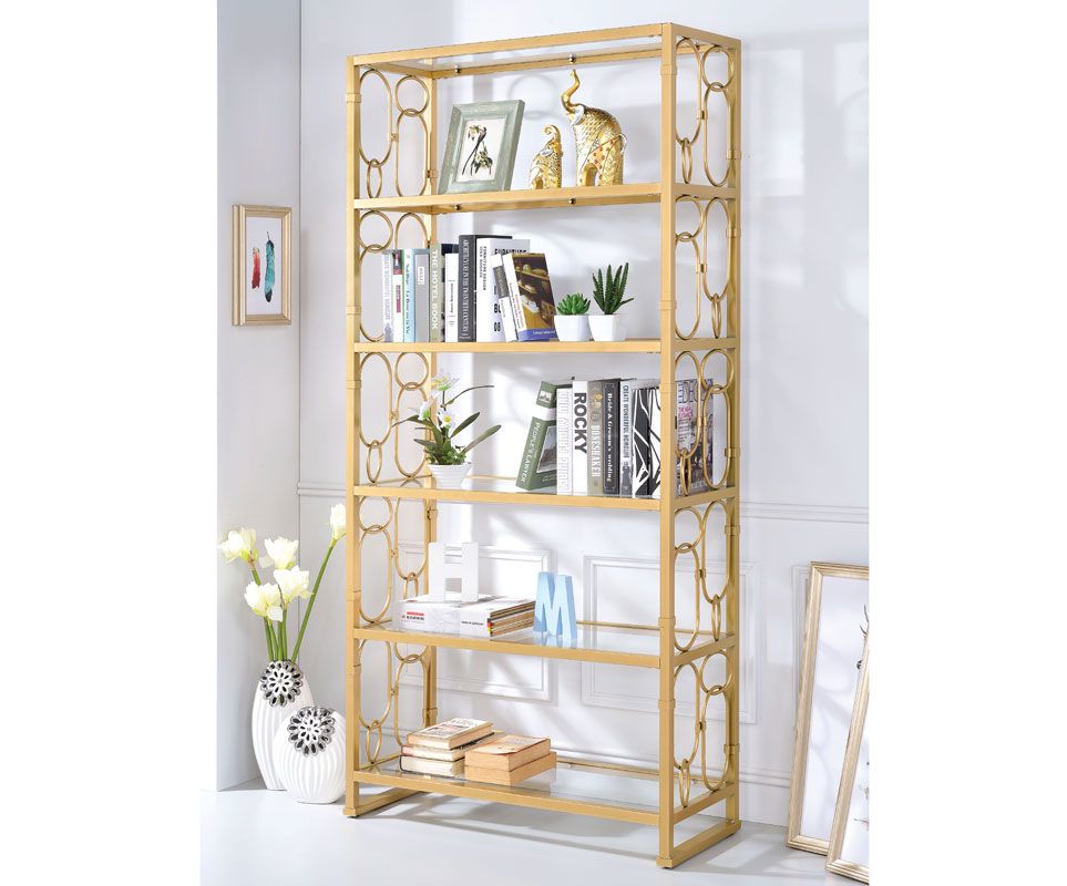 Milton Modern Bookshelf Gold Finish With Gold Bookcases (Photo 8 of 15)
