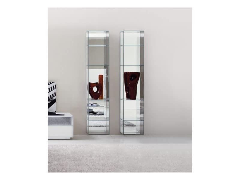 Modern Bookcase, In Glass, With Mirror Back | Idfdesign Intended For Mirrored Glass Bookcases (View 3 of 15)