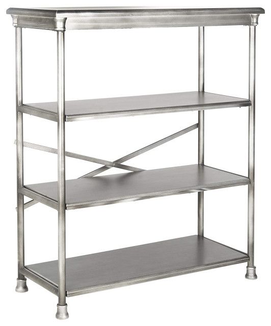 Modern Bookcase, Metal Frame And Wooden Shelves With Unique Silver Finish –  Industrial – Bookcases  Decorn | Houzz With Silver Metal Bookcases (View 7 of 15)