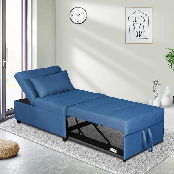Modern Folding Blue Ottoman Sofa Bed Yymd Ca 56 – The Home Depot Pertaining To Blue Folding Bed Ottomans (View 8 of 15)