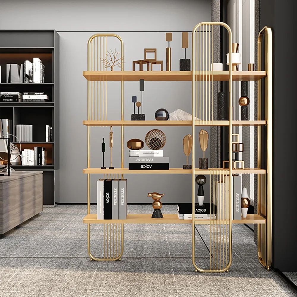 Modern Storage Standing Etagere Bookshelf 4 Tiers In Gold Homary Regarding Gold Bookcases (View 5 of 15)