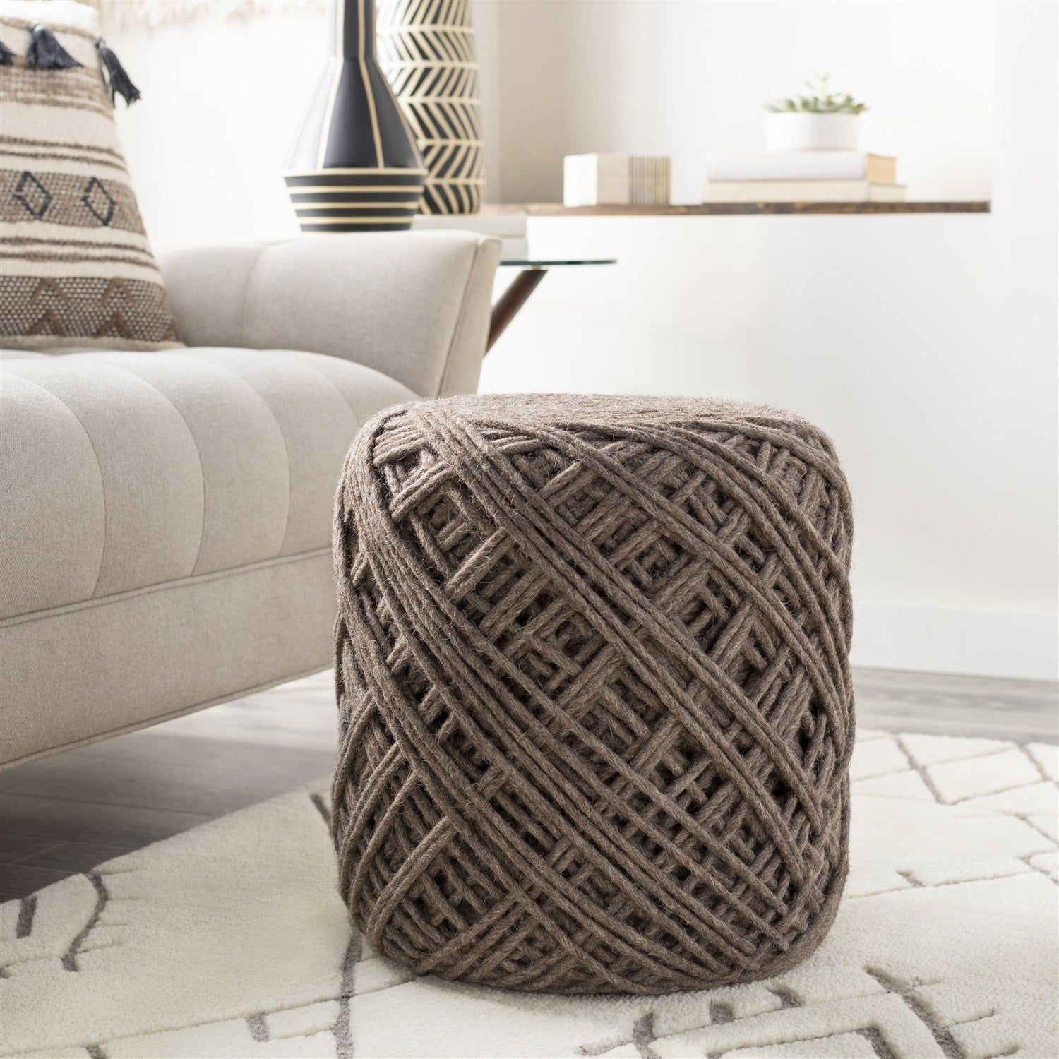 Modern Xap Cylinder Handmade Wool Ottoman | How To Clean Pillows, Modern  Forms, Shabby Chic Material With Regard To Polyester Handwoven Ottomans (Photo 10 of 15)