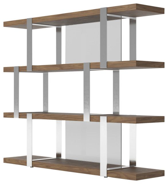Modrest Brewer Modern Walnut Glass And Stainless Steel Bookshelf –  Contemporary – Bookcases  Vig Furniture Inc (View 12 of 15)