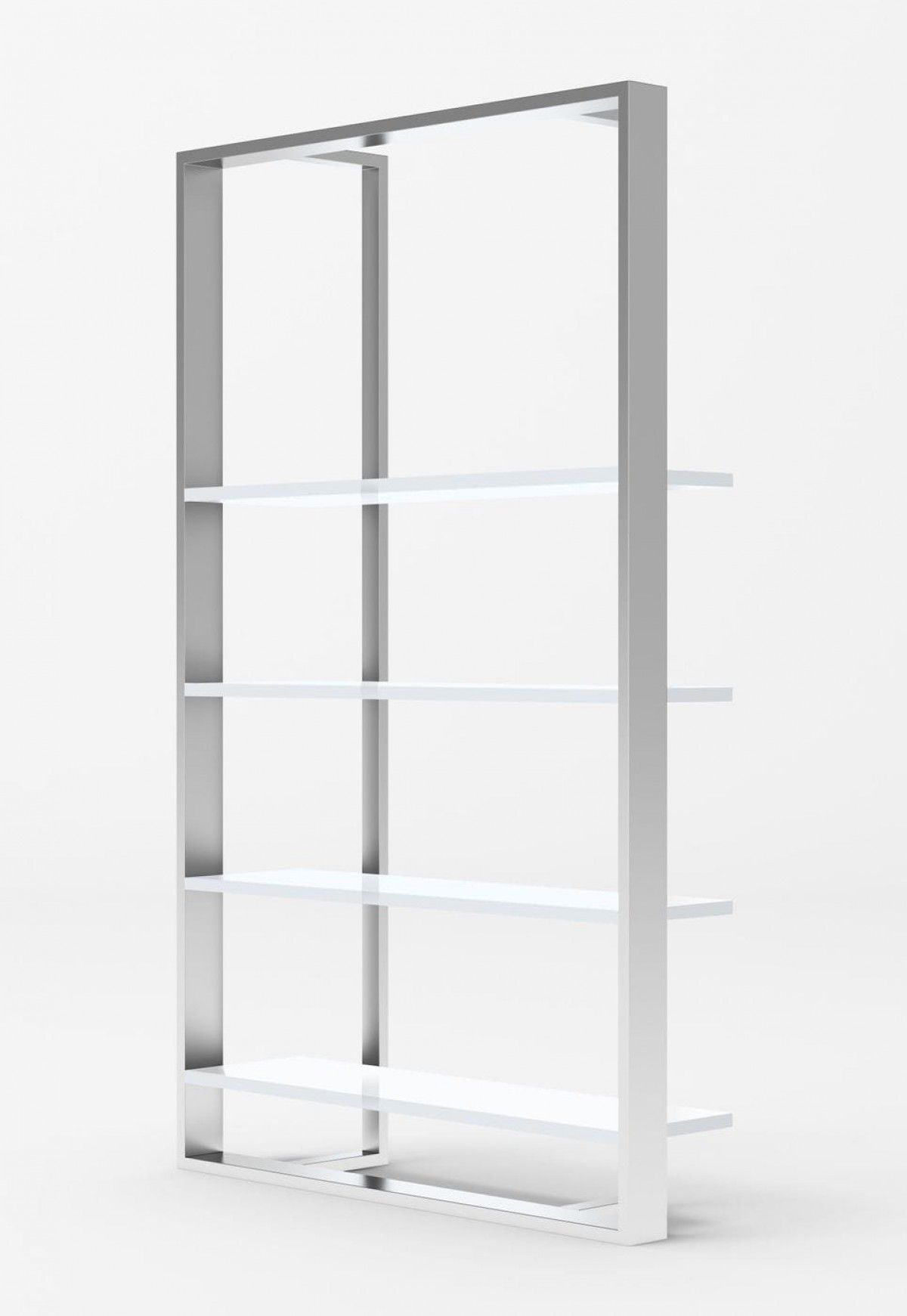 Modrest Fauna – Modern White High Gloss & Stainless Steel Bookshelf –  Bookcases – Living Room With Stainless Steel Bookcases (View 3 of 15)
