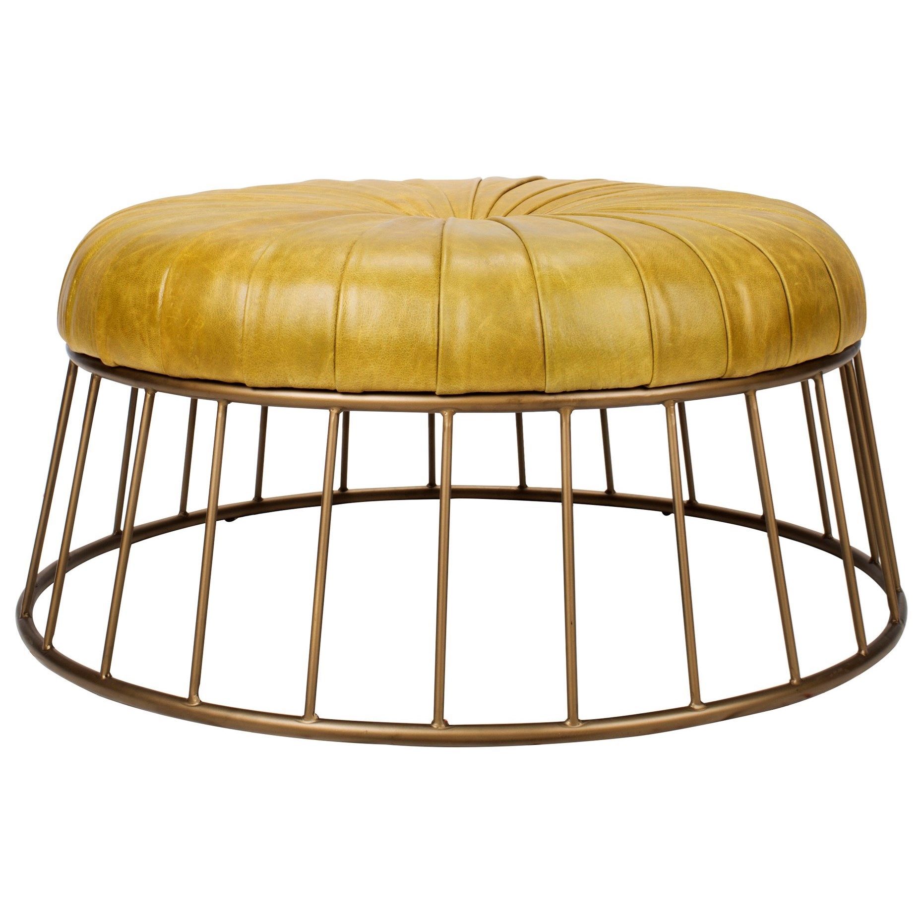 Moe's Home Collection Radcliffe Round Leather Ottoman With Iron Base |  Wilson's Furniture | Ottomans Within Ottomans With Caged Metal Base (View 13 of 15)