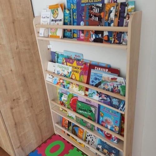 Montessori Bookcase With Round Slats Toddler Bookcase – Etsy In Bookcases With Slats (View 6 of 15)