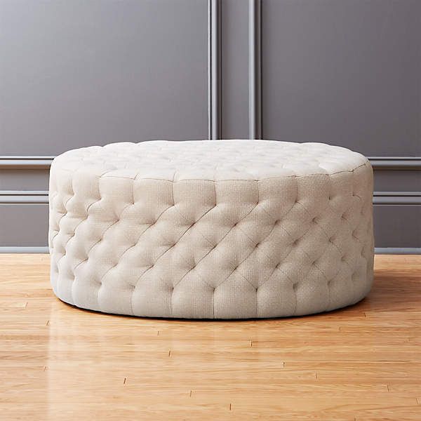 Natural Round Tufted Ottoman + Reviews | Cb2 Inside Natural Ottomans (View 3 of 15)