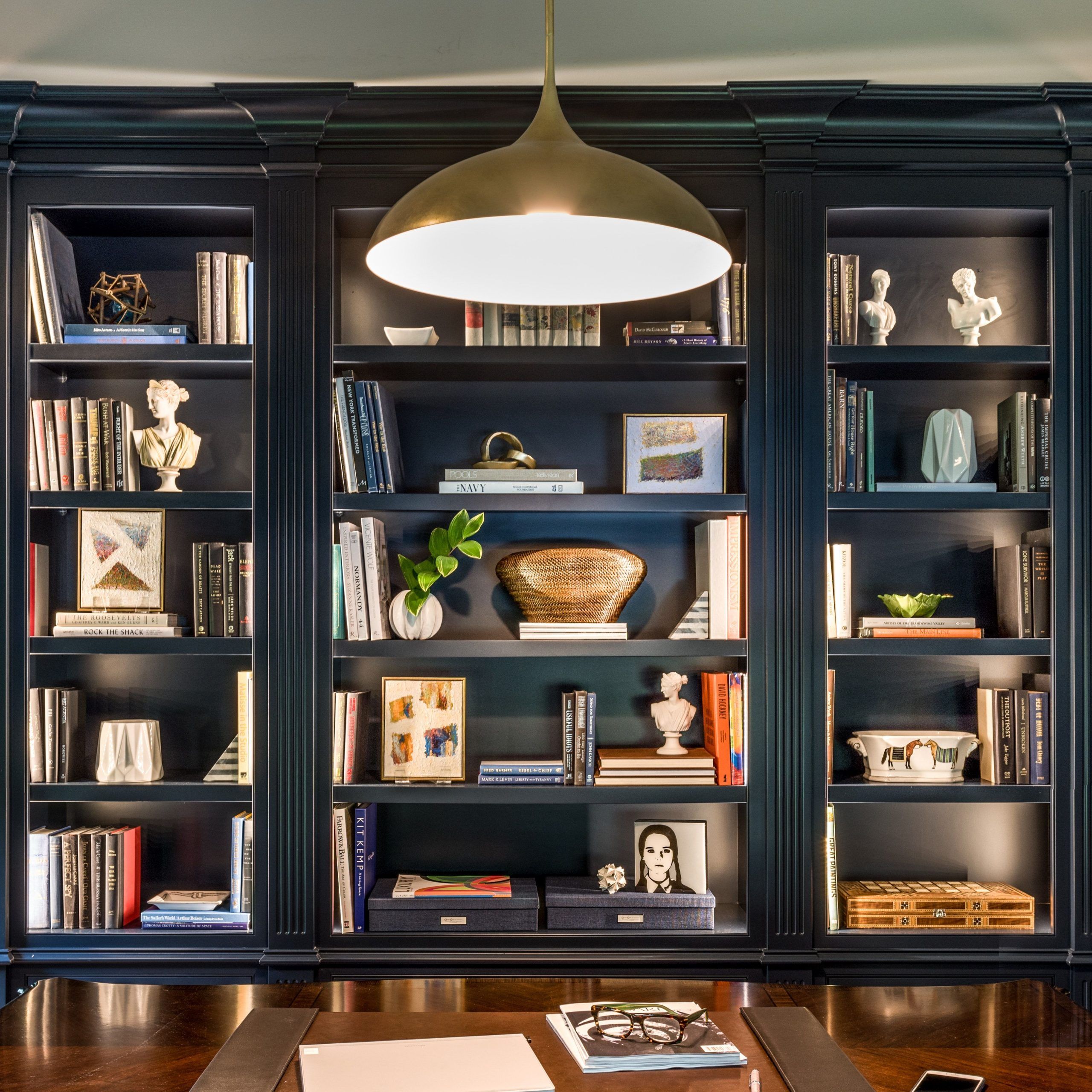 Navy Blue Library With Built In Bookcases | Blue Home Offices, Interior  Design Portfolios, Blue Bookcase Regarding Navy Blue Bookcases (Photo 1 of 15)