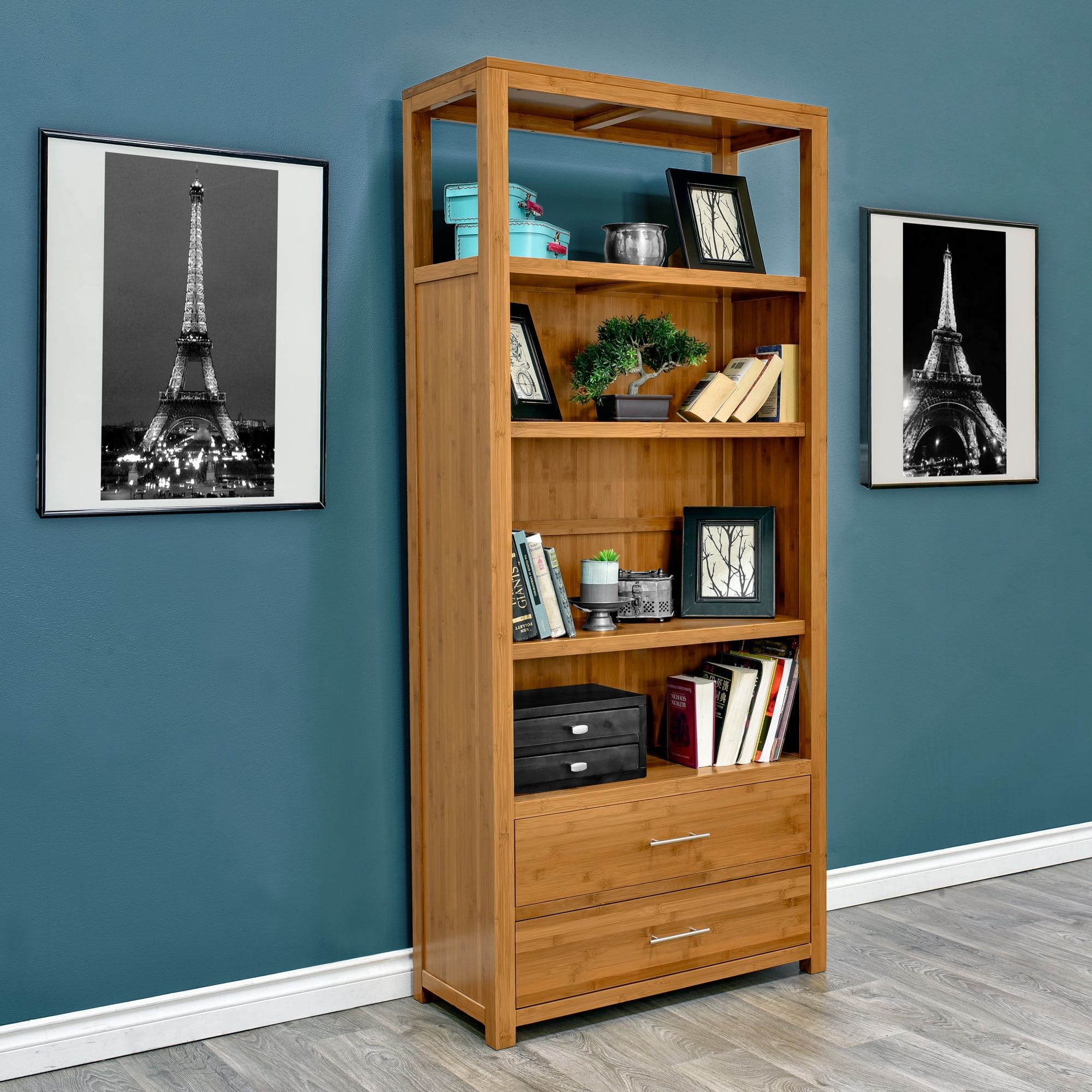 Niko 76" Bamboo 2 Drawer Bookcase | Epoch Design For Bookcases With Drawer (Photo 9 of 15)