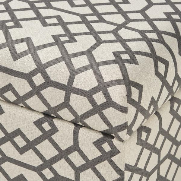 Noble House Achilles Grey Geometric Patterned Fabric Storage Ottoman 11187  – The Home Depot Throughout Geometric Gray Ottomans (View 13 of 15)