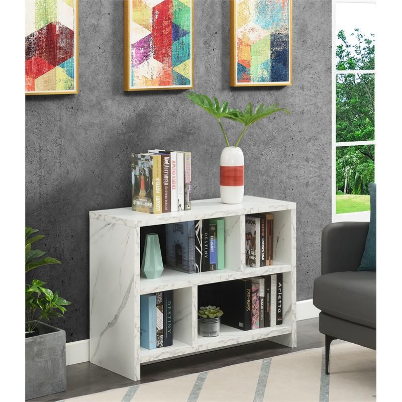 Northfield Console Three Tier Bookcase In White Faux Marble Wood Finish |  Bushfurniturecollection In Three Tier Bookcases (View 5 of 15)