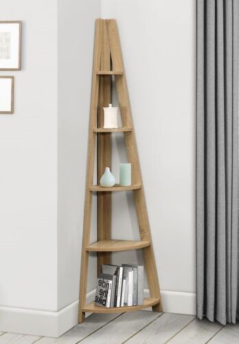 Oak Corner Ladder Shelving Unit 5tier Bookshelf Storage Display Stand  Bookcase | Ebay For Corner Ladder Bookcases (Photo 6 of 15)