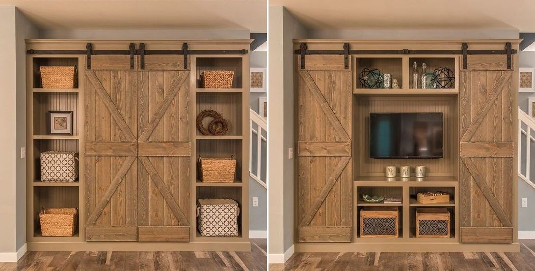 Open The Barn Doors For An Entertainment Center And Close Them For A  Bookshelf – Brilliant! | Home Design, Garden & Architecture Blog Magazine With Regard To Sliding Barn Door Wall Bookcases (View 9 of 15)
