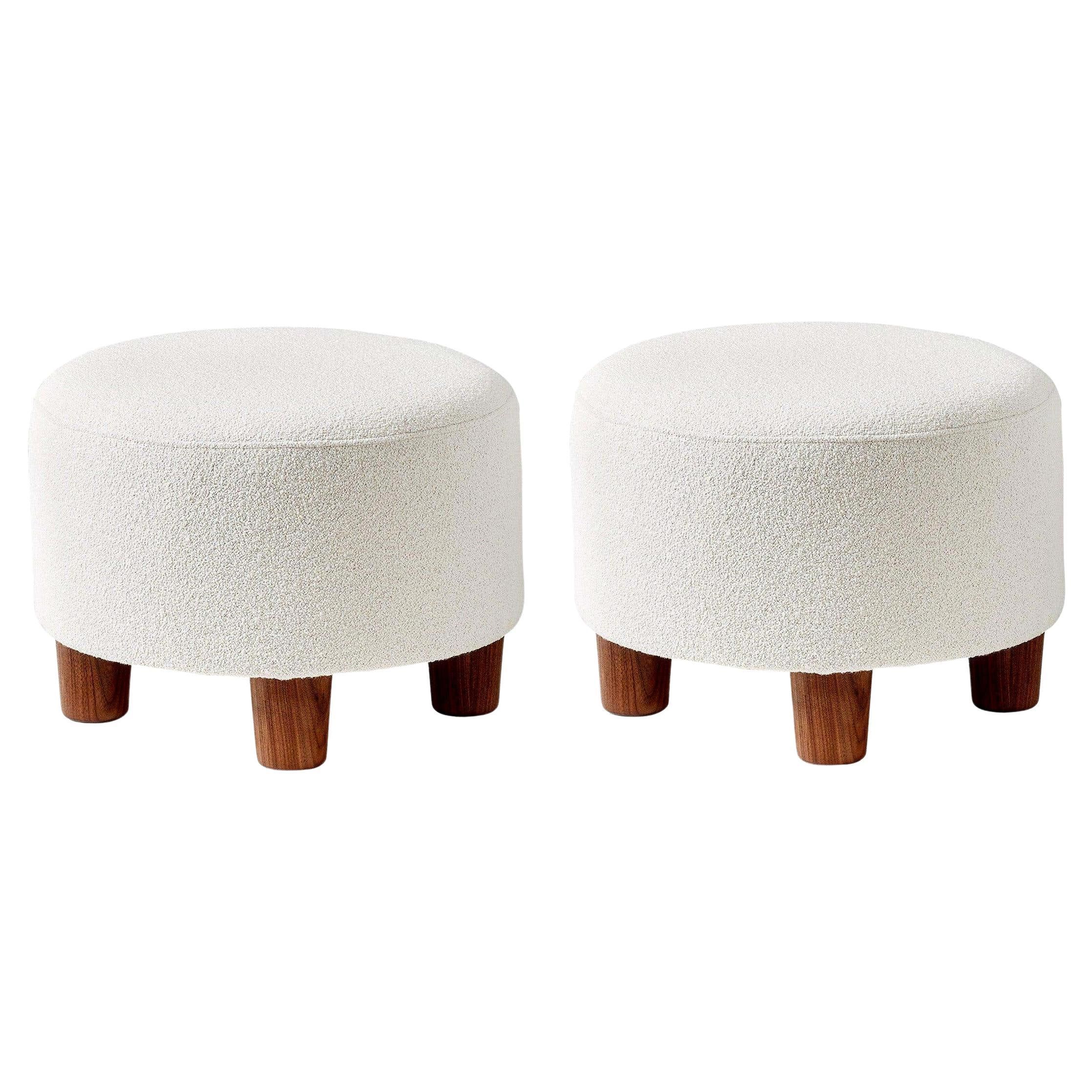 Pair Of Custom Made Round Boucle Ottomans With Walnut Legs For Sale At  1stdibs With Regard To Boucle Ottomans (View 12 of 15)