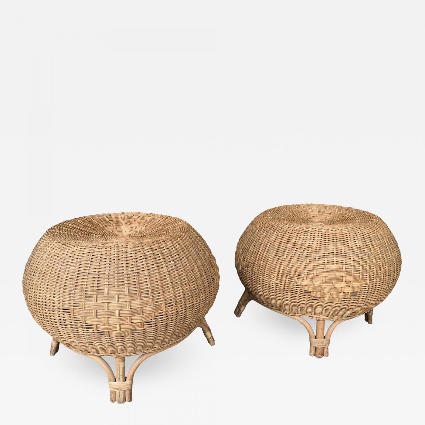 Pair Of Rattan Poufs Ottomans Stools (View 6 of 15)