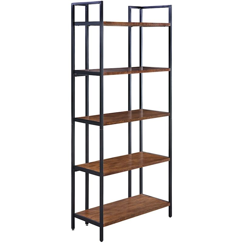 Parkview 5 Tier Metal & Wood Veneer Bookshelf | At Home Within Five Tier Bookcases (Photo 12 of 15)
