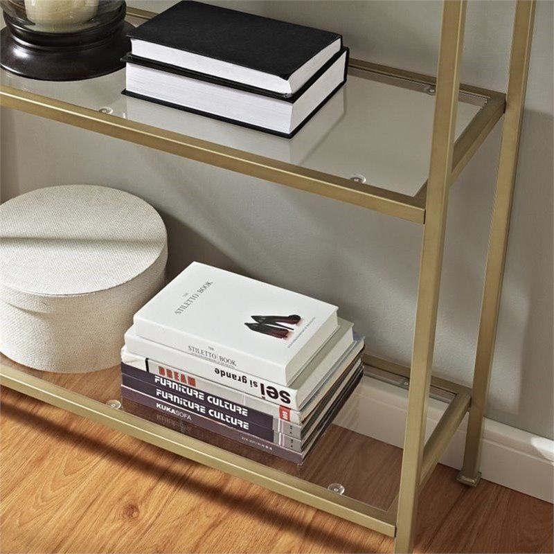 Pemberly Row Glass Bookcase In Antique Gold | Cymax Business With Antique Gold Bookcases (Photo 14 of 15)