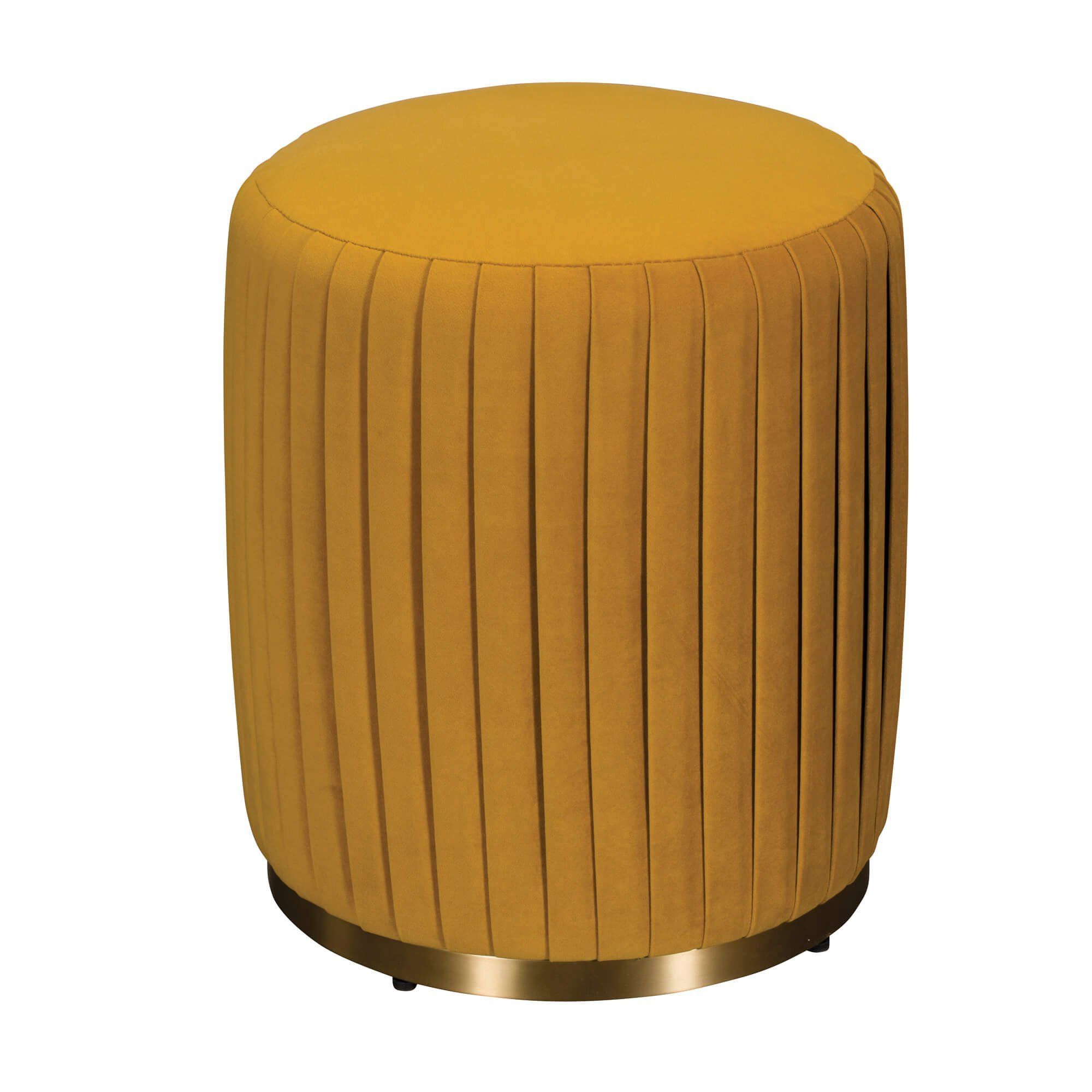 Pleated Turmeric Velvet Ottoman Stool With Ottomans With Stool (View 3 of 15)