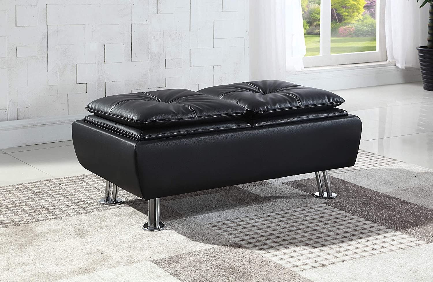 Rafael Faux Leather Storage Ottoman With Reversible Tray Tops Black,  7445043665640 | Ebay With Regard To Ottomans With Reversible Tray (View 7 of 15)