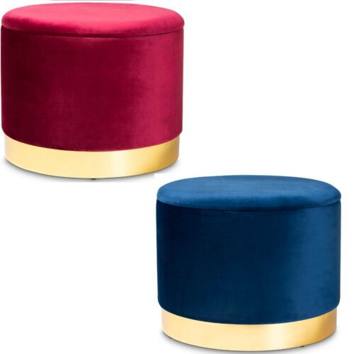 Red Blue Velvet Gold Storage Ottoman Glam Luxury Luxe Fabric Upholstered |  Ebay Regarding Gold Storage Ottomans (View 12 of 15)