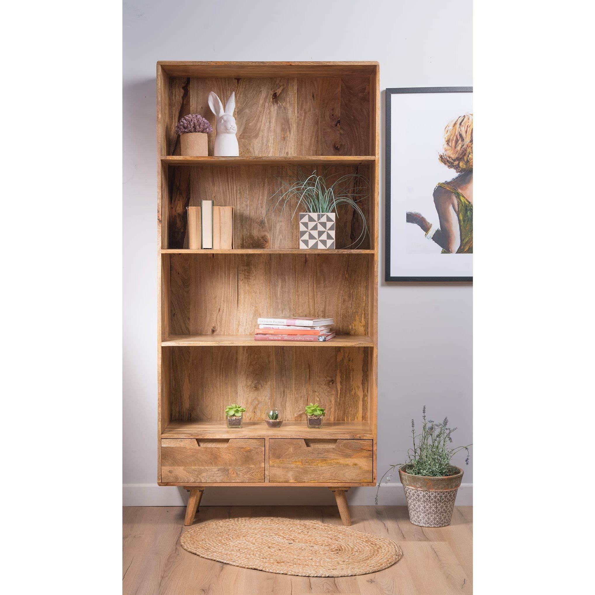 Retro Solid Mango Wood Tall Bookcase | Casa Bella Furniture Uk Inside Mango Wooden Bookcases (View 4 of 15)