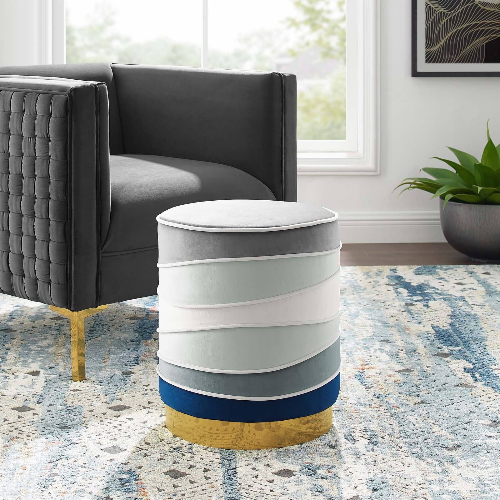 Ribbon Round Performance Velvet Ottoman In Multicolored – Hyme Furniture Intended For Multicolor Ottomans (View 6 of 15)