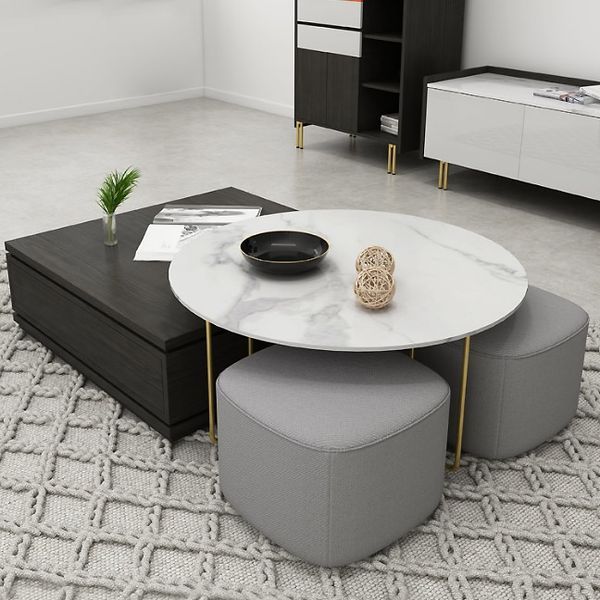Round And Square Nesting Coffee Table Set With Ottomans And Storage 2 Piece  Accent Table Homary Throughout Nesting Ottomans Set Of  (View 8 of 15)