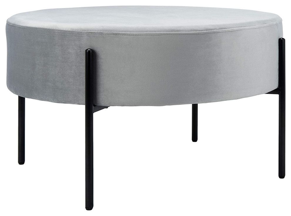 Round Ottoman, Matte Black Metal Legs & Thick Velvet Seat – Traditional –  Footstools And Ottomans  Decor Love | Houzz Within Matte Grey Ottomans (Photo 5 of 15)