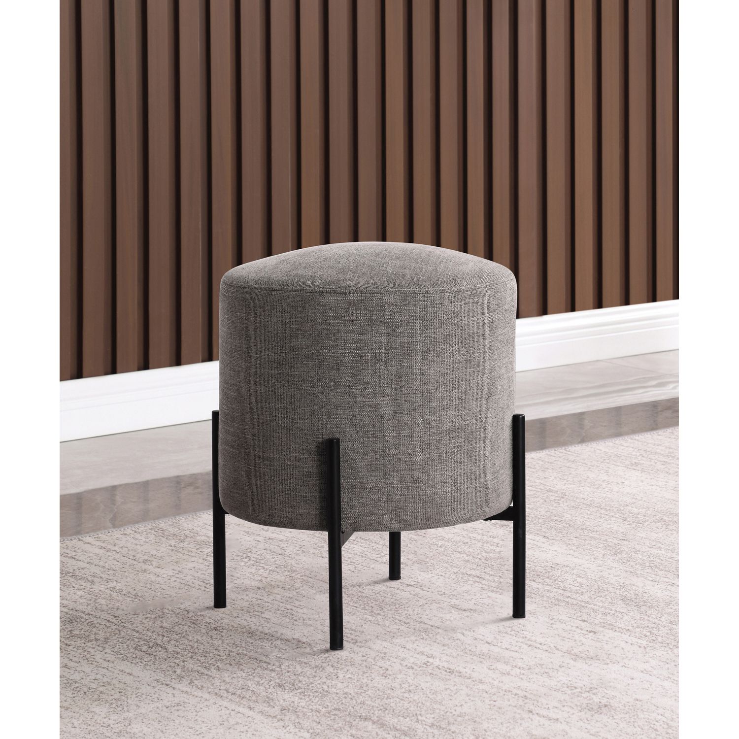 Round Upholstered Ottoman With Metal Legs Grey And Matte Black – Walmart Inside Matte Grey Ottomans (Photo 1 of 15)