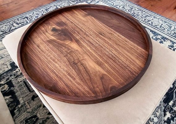 Round Wood Tray / Black Walnut / Circle Coffee Table Ottoman – Etsy Italia With Walnut Round Ottomans (View 12 of 15)