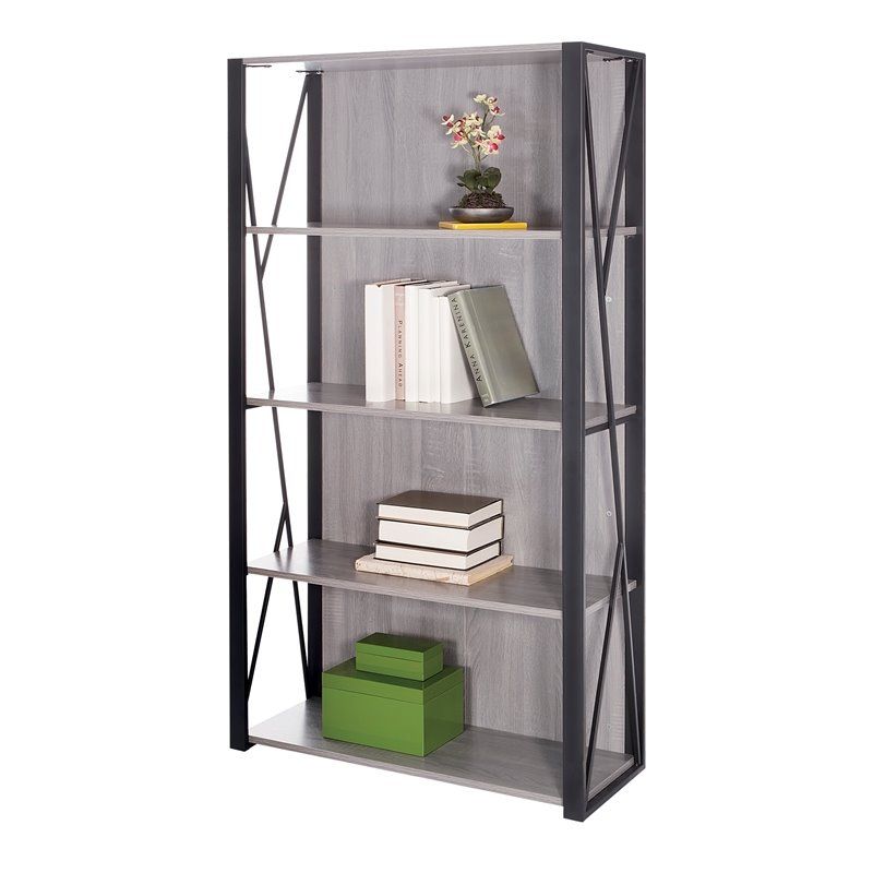 Safco Products Mood Bookcase 1903gr Gray With Black Powder Coat Finish |  Cymax Business Inside Powder Coat Finish Bookcases (Photo 2 of 15)