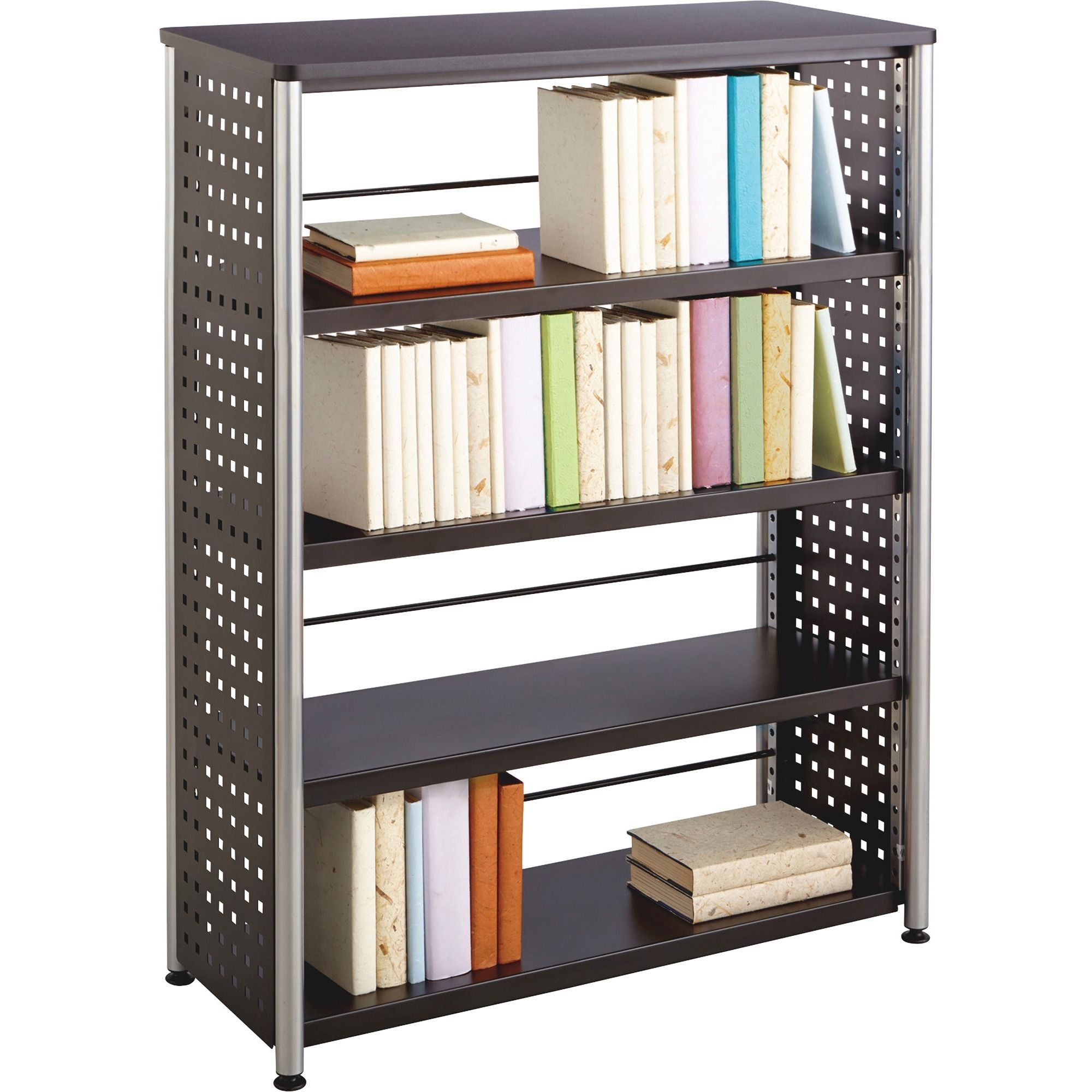 Safco Scoot Contemporary Design Bookcase – 36" Width X 15.5" Depth X 47"  Height – Steel, Particleboard – Black, Laminate, Powder Coated – Madill –  The Office Company Throughout Powder Coat Finish Bookcases (Photo 3 of 15)