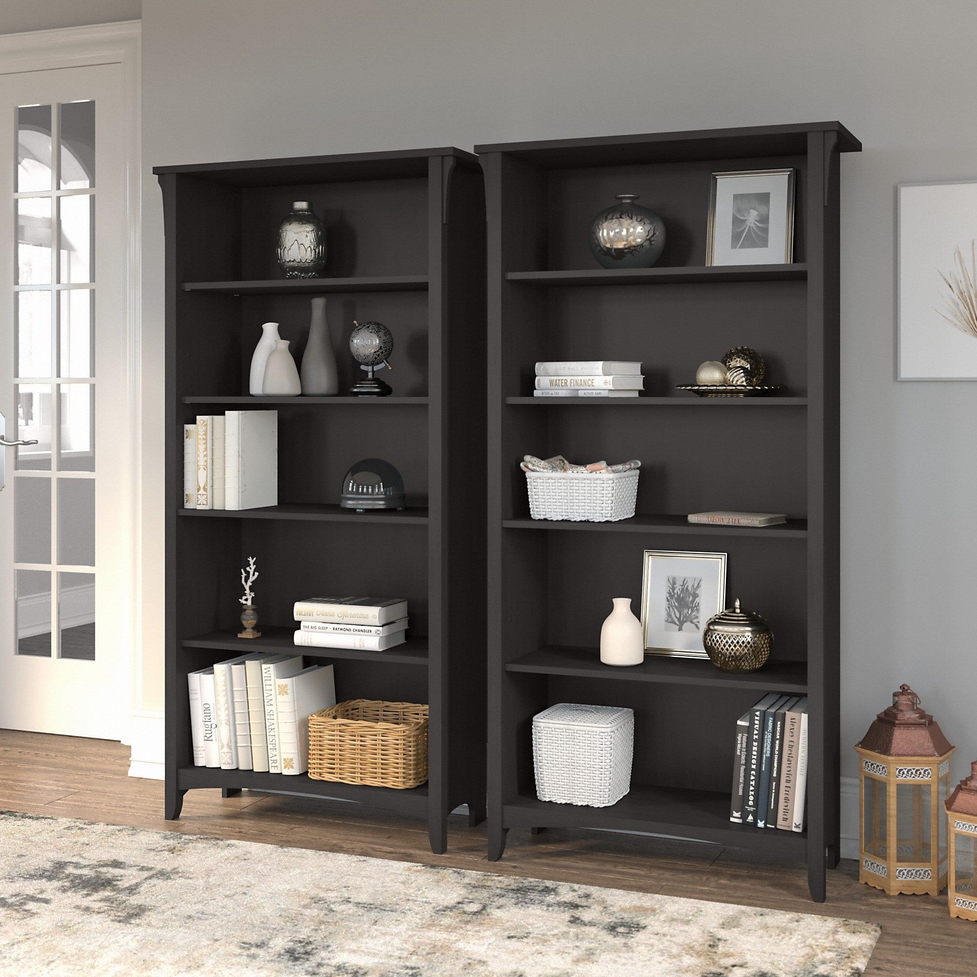 Salinas Tall 5 Shelf Bookcase (set Of 2)bush Furniture – Overstock –  33411594 Regarding Dark Brushed Pewter Bookcases (View 8 of 15)