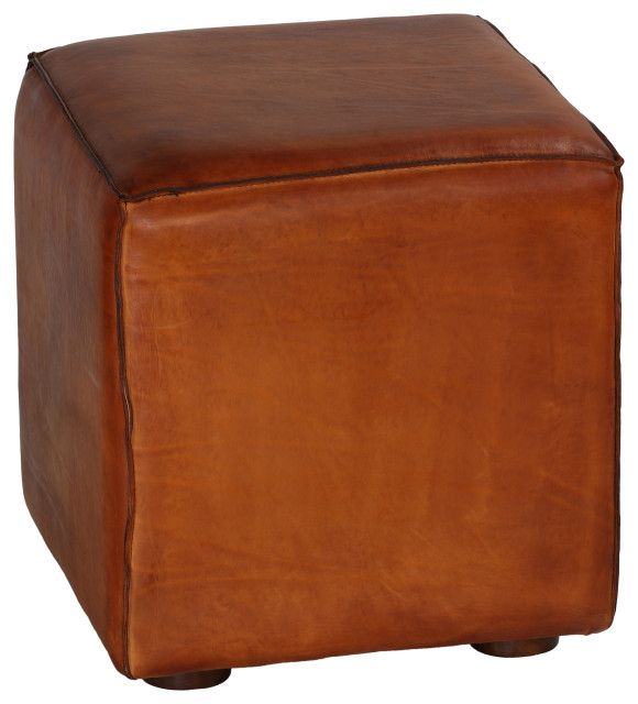 Sands Genuine Leather Cube Ottoman, Saddle Brown – Transitional –  Footstools And Ottomans  Cozystreet | Houzz Intended For Brown Leather Ottomans (View 15 of 15)