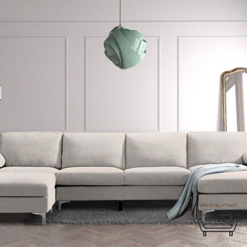 Sectional Light Gray Couch Sofa Firm Metal Leg Removable Seat Cushion 2  Ottomans | Ebay In Light Gray Ottomans (View 14 of 15)