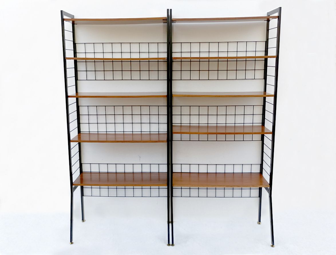 Shelving Bookcase With Iron Frame And Five Wooden Shelves, 1950s | Intondo Intended For Square Iron Bookcases (View 2 of 15)