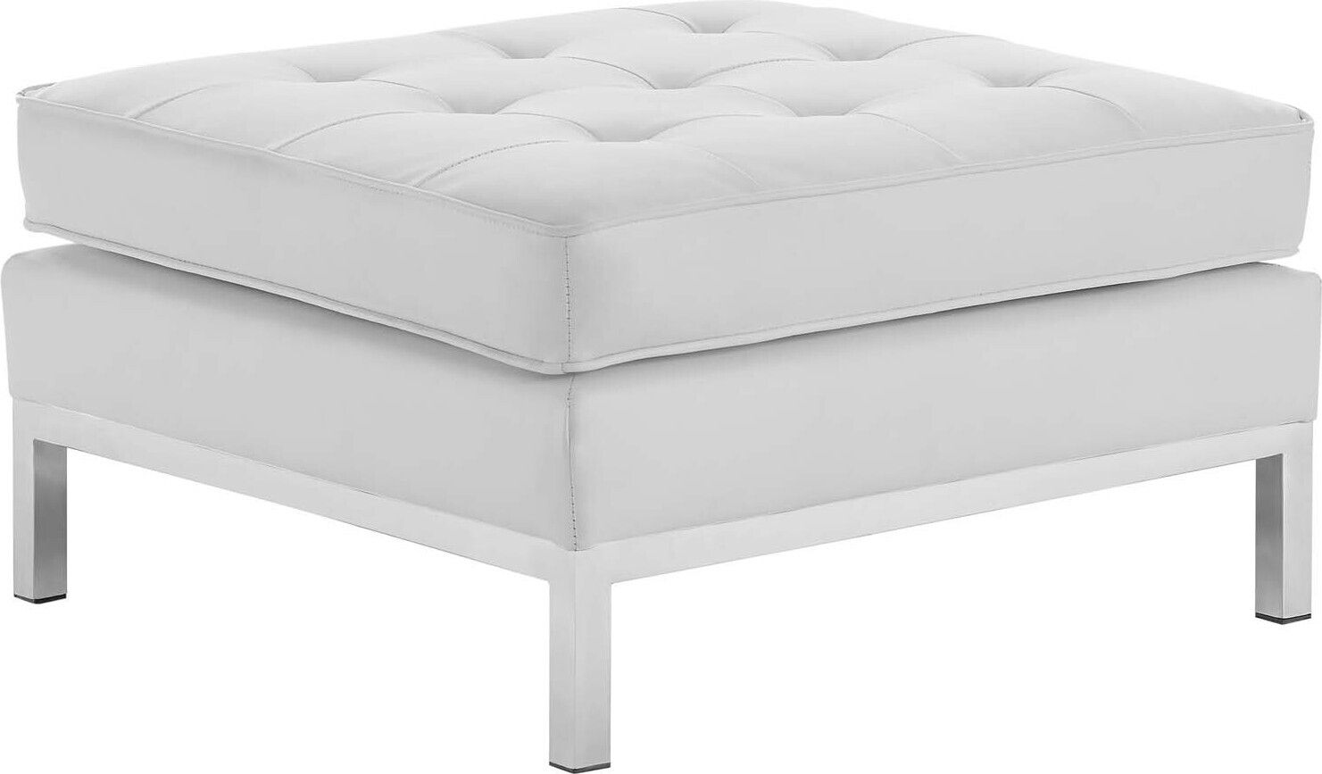 Shop Loft Tufted Upholstered Faux Leather Ottoman Silver White | Ottomans &  Stools | Casaone | United States | Casaone Intended For Ivory Faux Leather Ottomans (View 14 of 15)