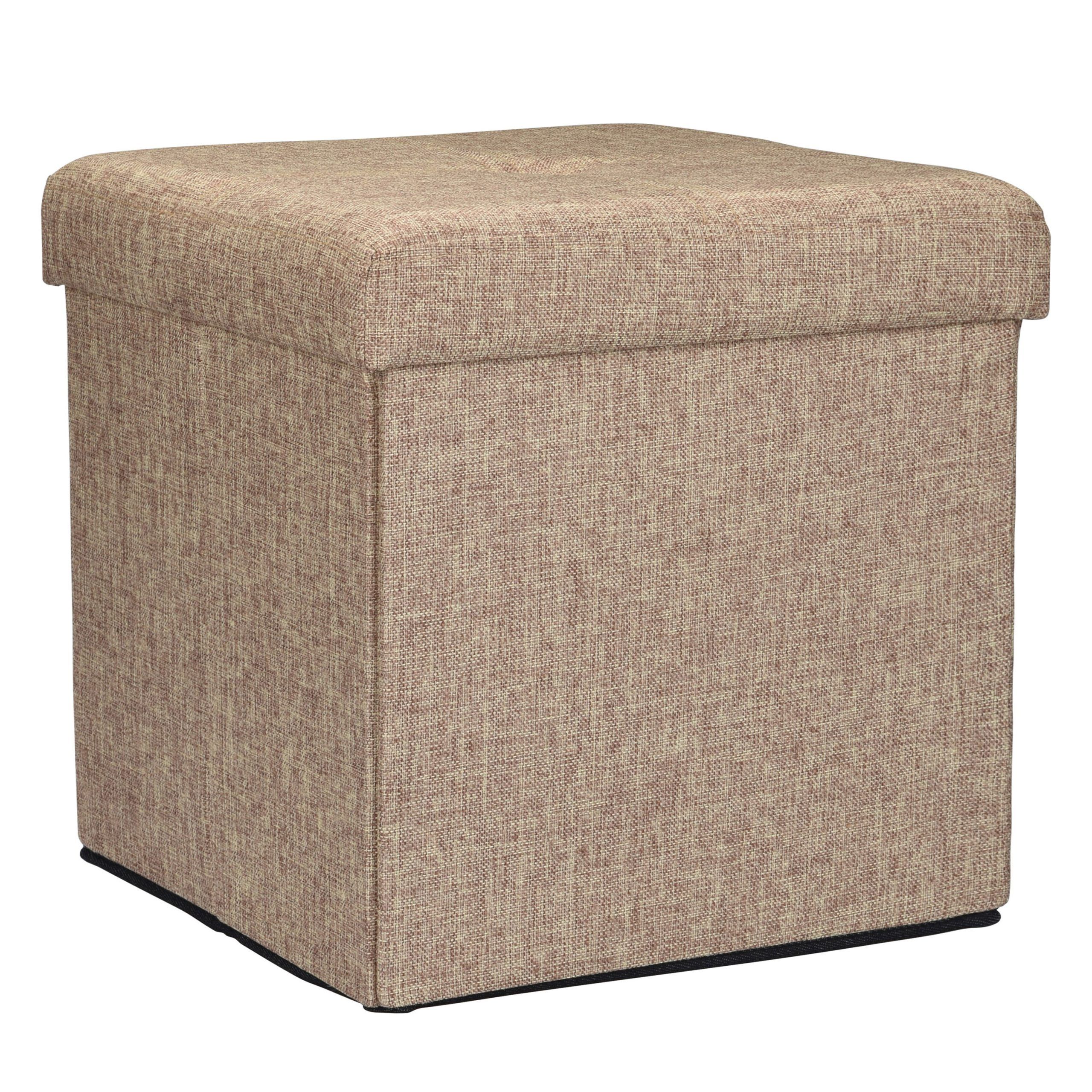 Simplify Faux Linen Folding Storage Ottoman Cube In Natural – Walmart Pertaining To Solid Linen Cube Ottomans (View 1 of 15)