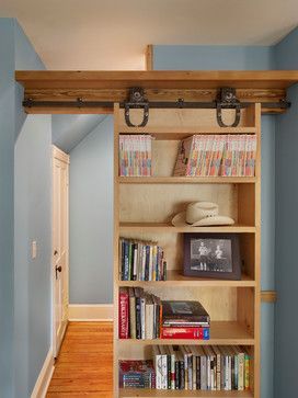 Sliding Bookcase Design Ideas, Pictures, Remodel And Decor | Bookcase  Design, Secret Rooms, Home Remodeling Pertaining To Sliding Barn Door Wall Bookcases (View 11 of 15)