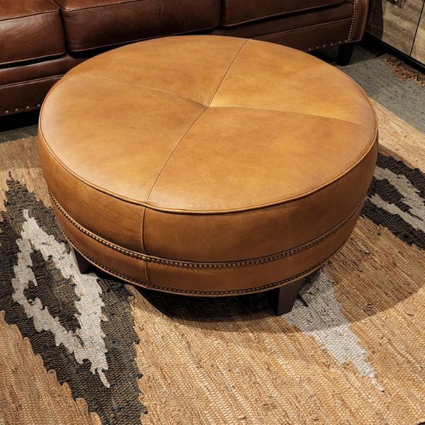 Smith Brothers 36” Round Leather Ottoman – Vander Berg Furniture And  Flooring Intended For 36 Inch Round Ottomans (View 4 of 15)