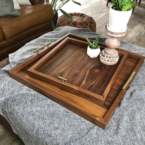 Solid Black Walnut Ottoman Tray Hardwood Ottoman Tray – Etsy Uk Intended For Ottomans With Walnut Wooden Base (Photo 7 of 15)