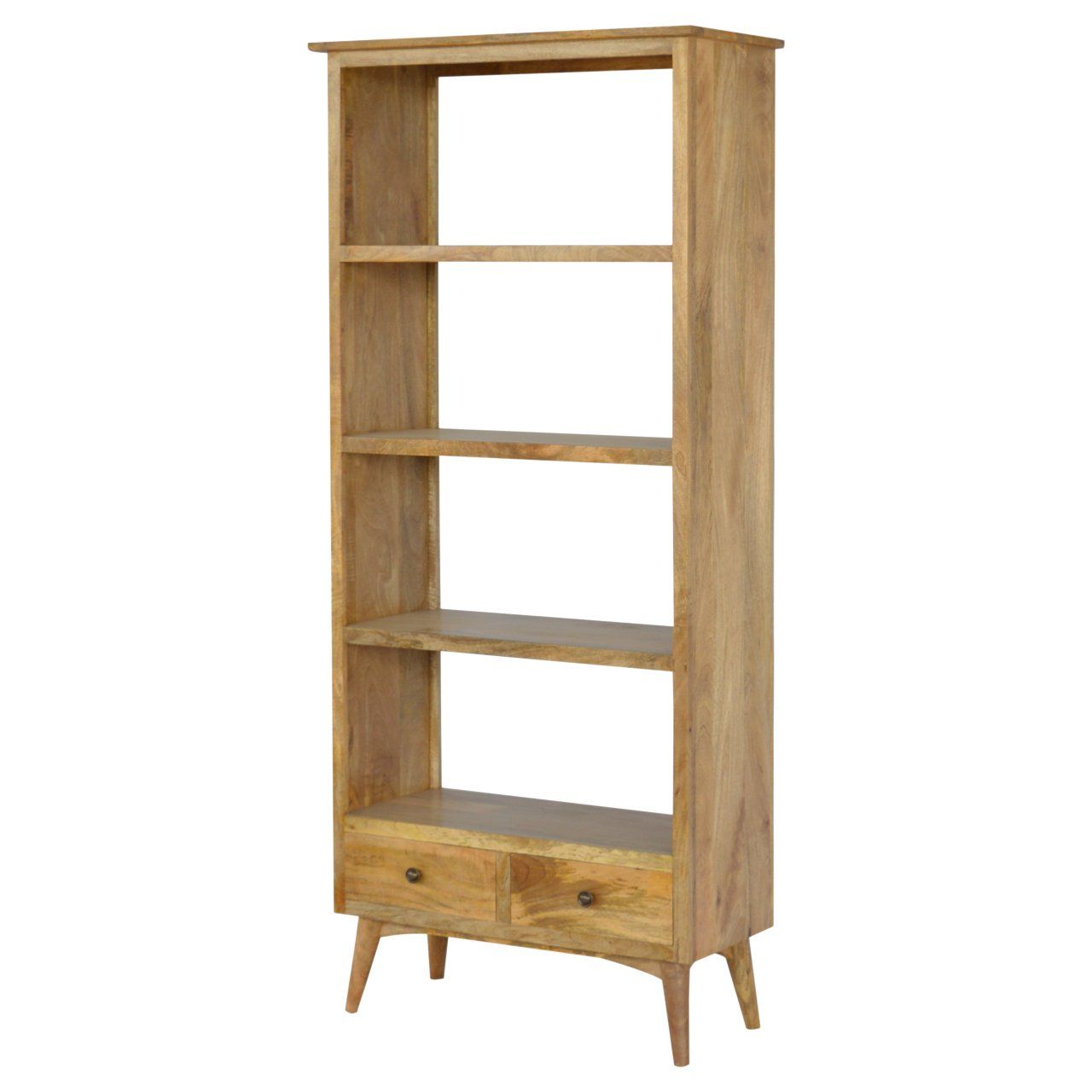 Solid Oak Finished Mango Wood Four Shelves Two Drawer Bookcase – Mango Wood  Furniture With Mango Wooden Bookcases (View 6 of 15)