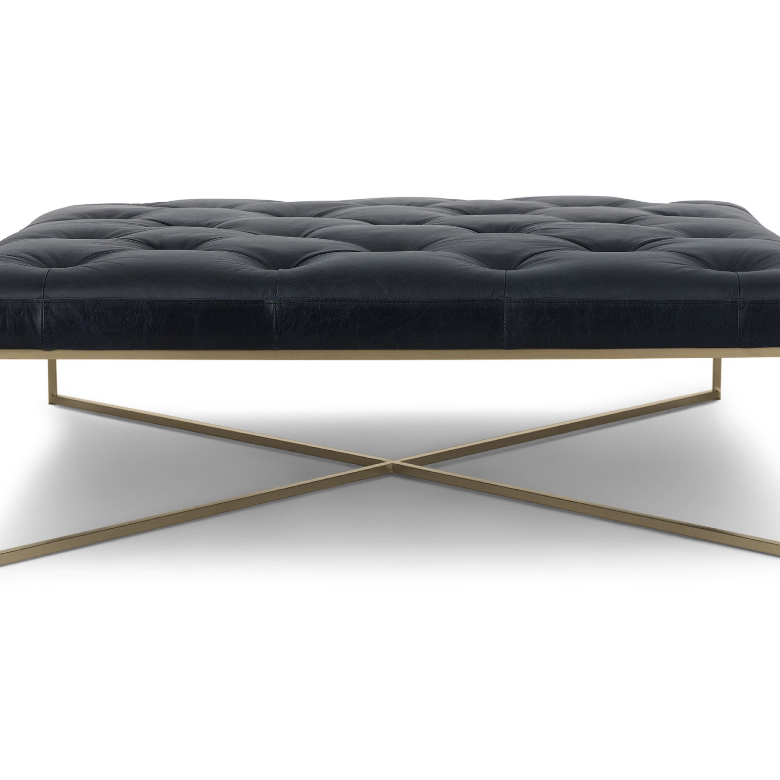 Square Brushed Brass & Charme Black Leather Ottoman | Article Pertaining To Black Ottomans (View 2 of 15)
