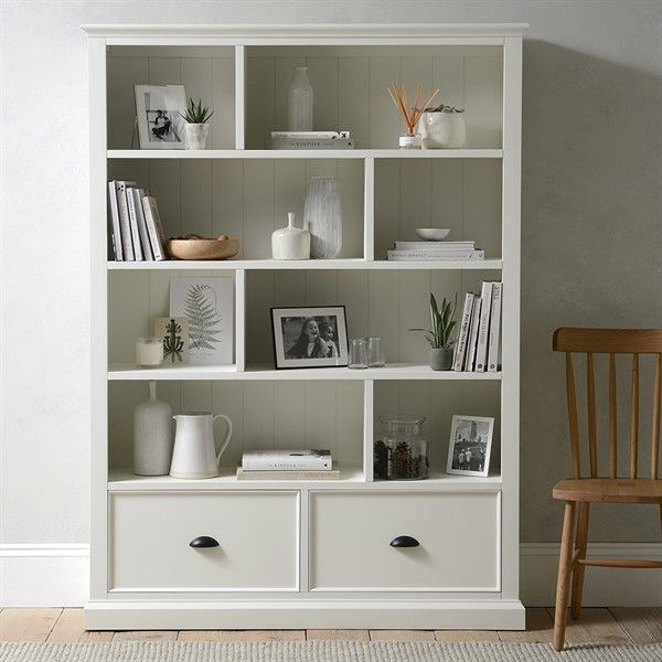 Stow Warm White Large Bookcase With Drawers – The Cotswold Company Intended For Bookcases With Drawer (Photo 8 of 15)