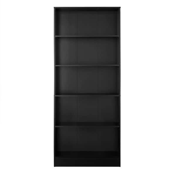 Stylewell 71 In. Black Wood 5 Shelf Basic Bookcase With Adjustable Shelves  Hs202006 34blk – The Home Depot Pertaining To Bookcases With Five Shelves (Photo 6 of 15)