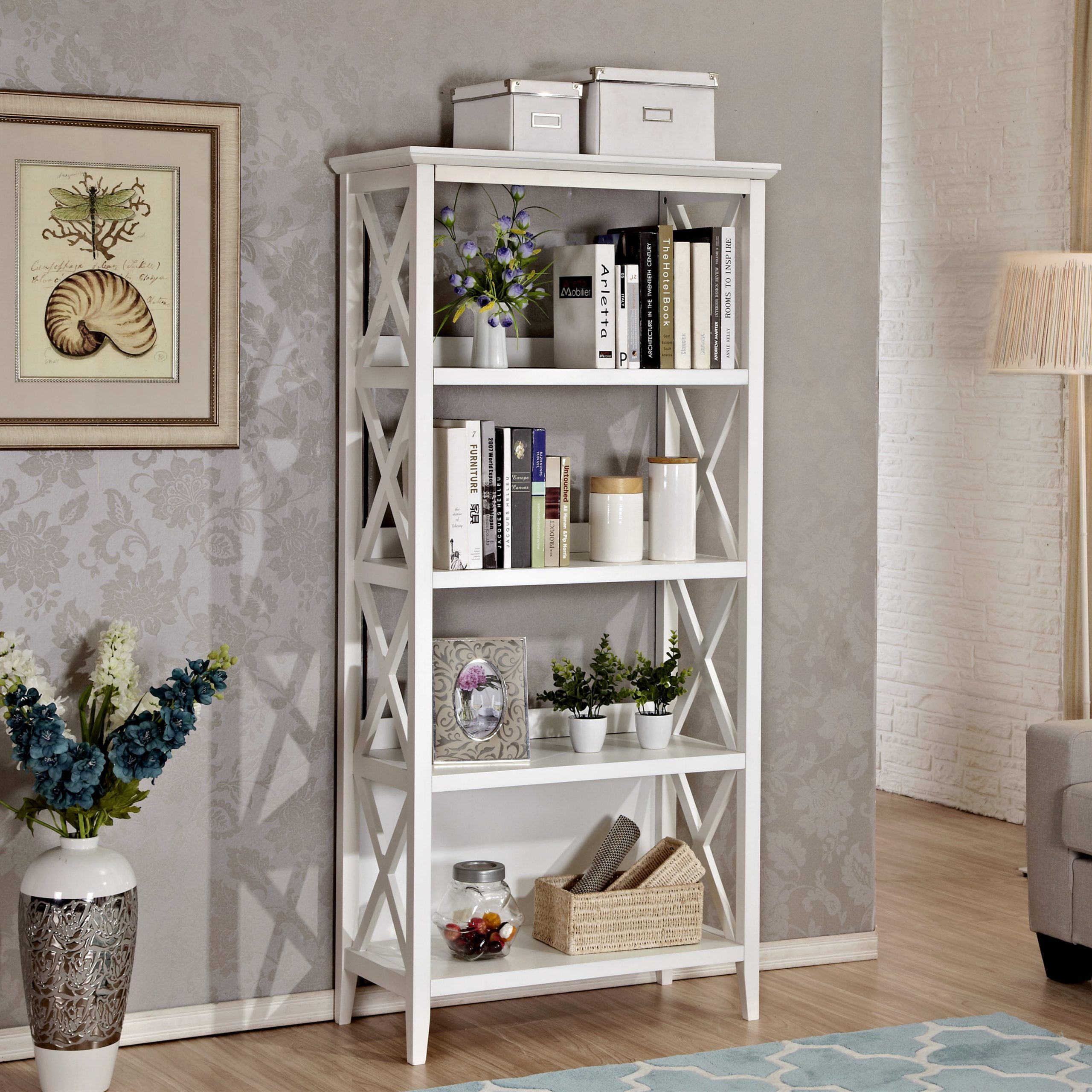 Suzicca 4 Tier Bookcases, 67'' Bookshelf With Sturdy Solid Frame, Shelves  For Home And Office Organizer, White – Walmart Within Solid White Bookcases (View 12 of 15)