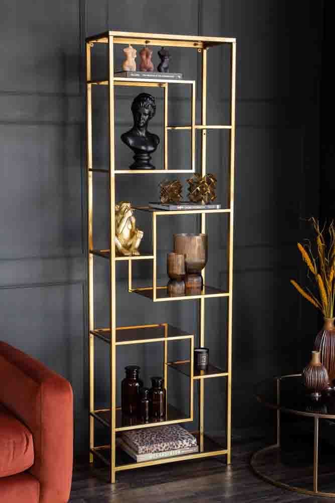 Tall Gold & Glass Art Deco Shelving Unit | Rockett St George Inside Gold Bookcases (Photo 10 of 15)