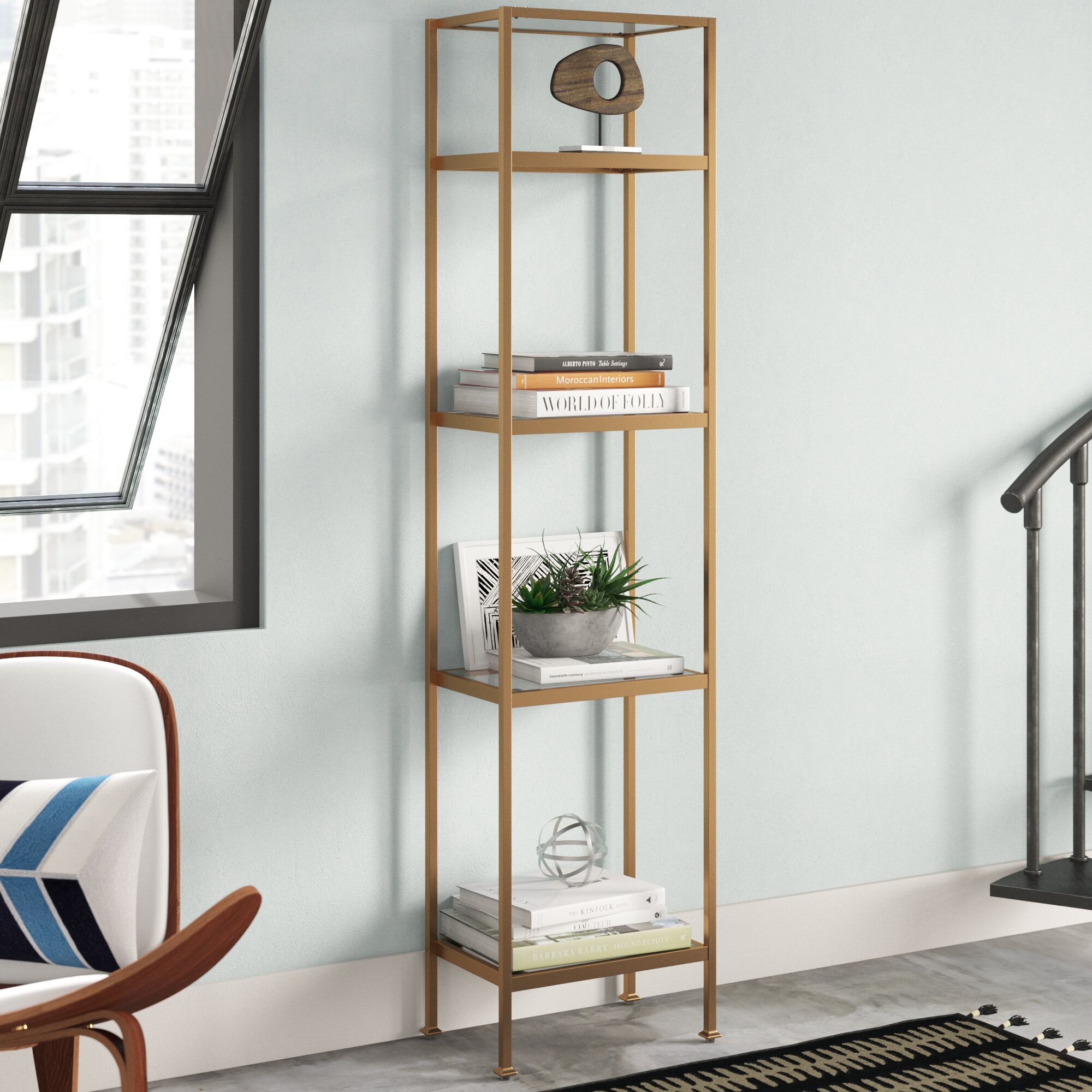 Three Posts™ Otha 73'' H X 18'' W Steel Etagere Bookcase & Reviews | Wayfair In Gold Bookcases (View 12 of 15)